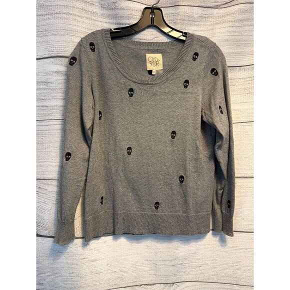 Chaser Gray Skull Print Knit Sweater Size M - Picture 1 of 3